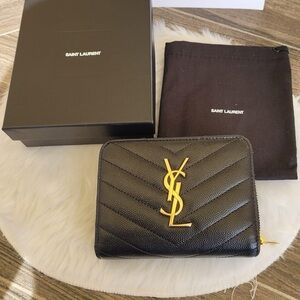 YSL Black Chevron Compact Wallet